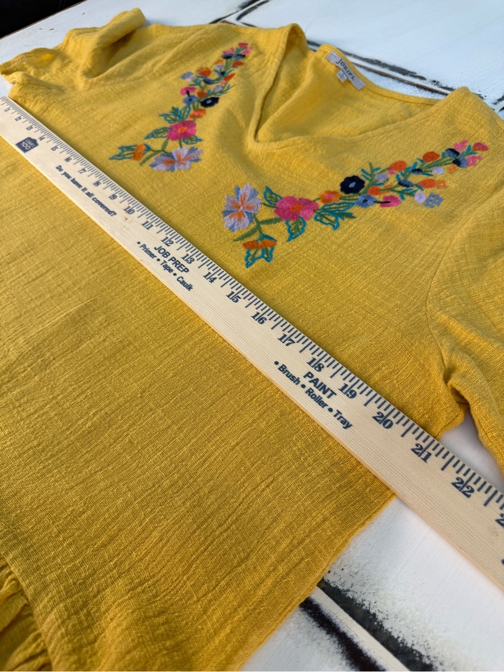 Jodifl Mustard Yellow Embroidered Boho Ruffle Tunic Top – Size Large - Picture 11 of 13